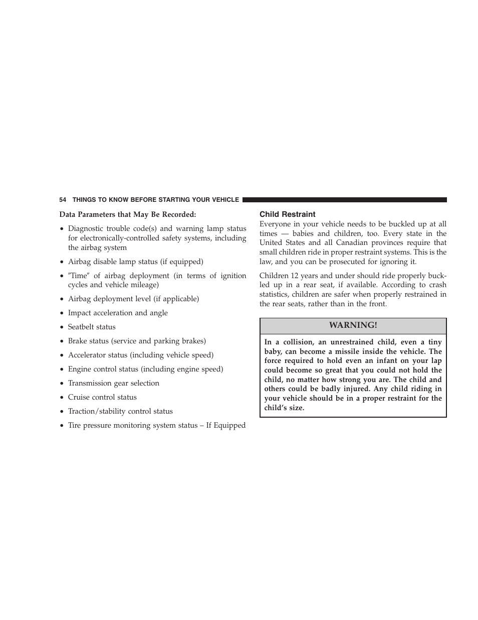 Child restraint | Chrysler 2007 Sebring Sedan User Manual | Page 54 / 376