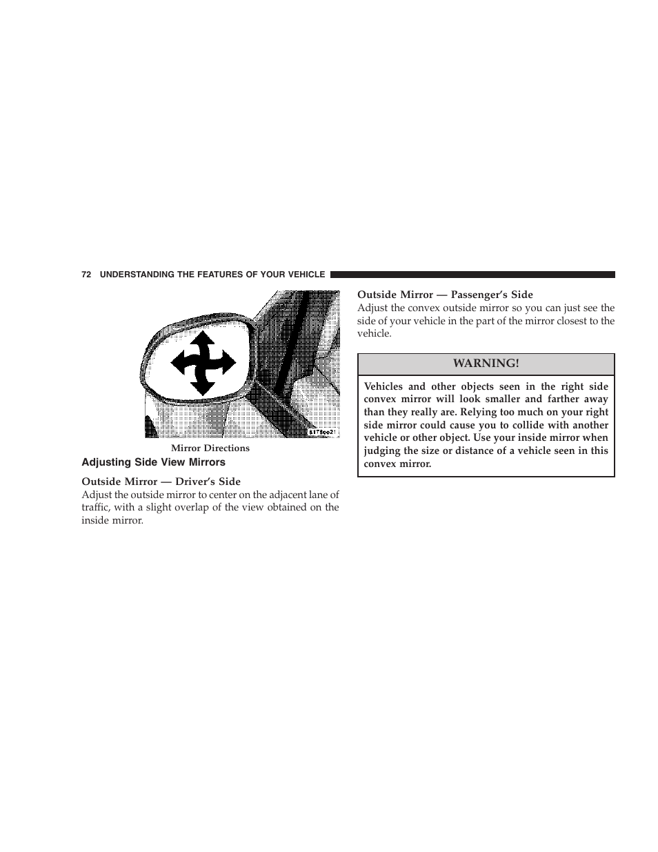 Adjusting side view mirrors | Chrysler 2007 Sebring Sedan User Manual | Page 72 / 376