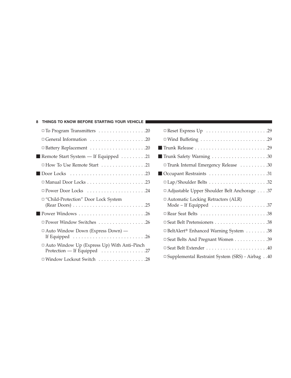 Chrysler 2007 Sebring Sedan User Manual | Page 8 / 376