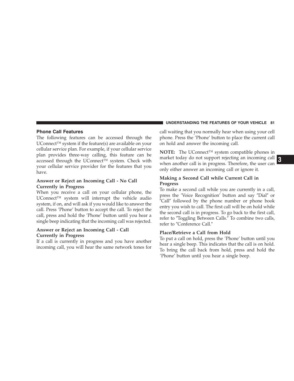 Phone call features | Chrysler 2007 Sebring Sedan User Manual | Page 81 / 376
