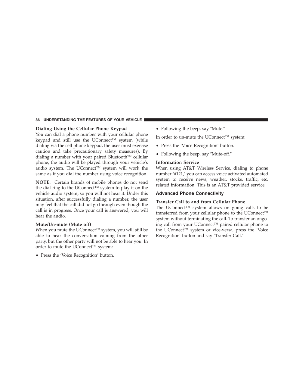 Advanced phone connectivity | Chrysler 2007 Sebring Sedan User Manual | Page 86 / 376