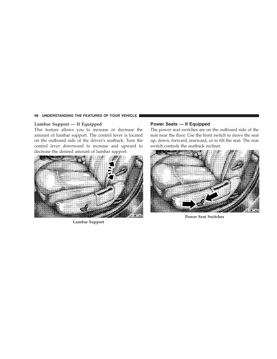 Power seats — if equipped | Chrysler 2007 Sebring Sedan User Manual | Page 98 / 376