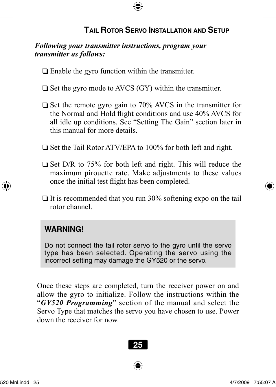 25 t | Futaba GY520 User Manual | Page 25 / 32
