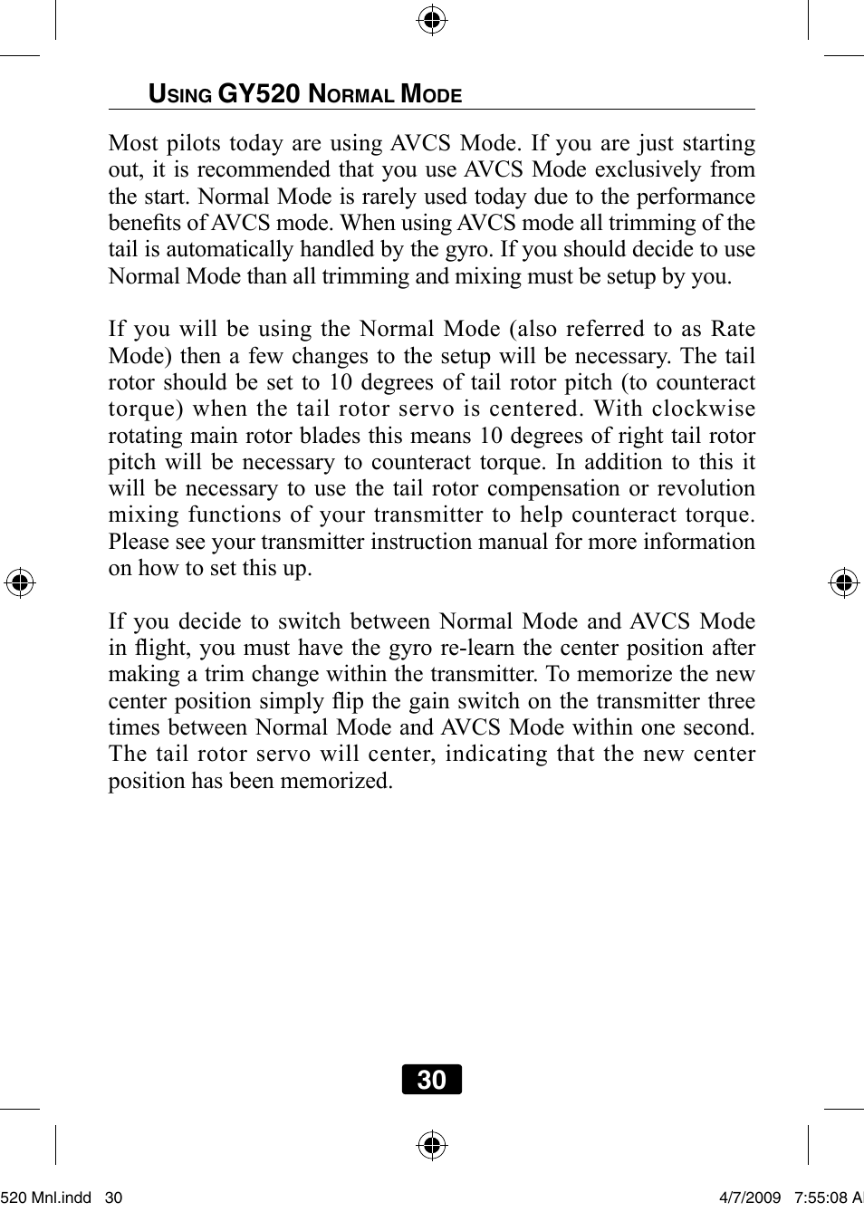 30 u, Gy520 n | Futaba GY520 User Manual | Page 30 / 32
