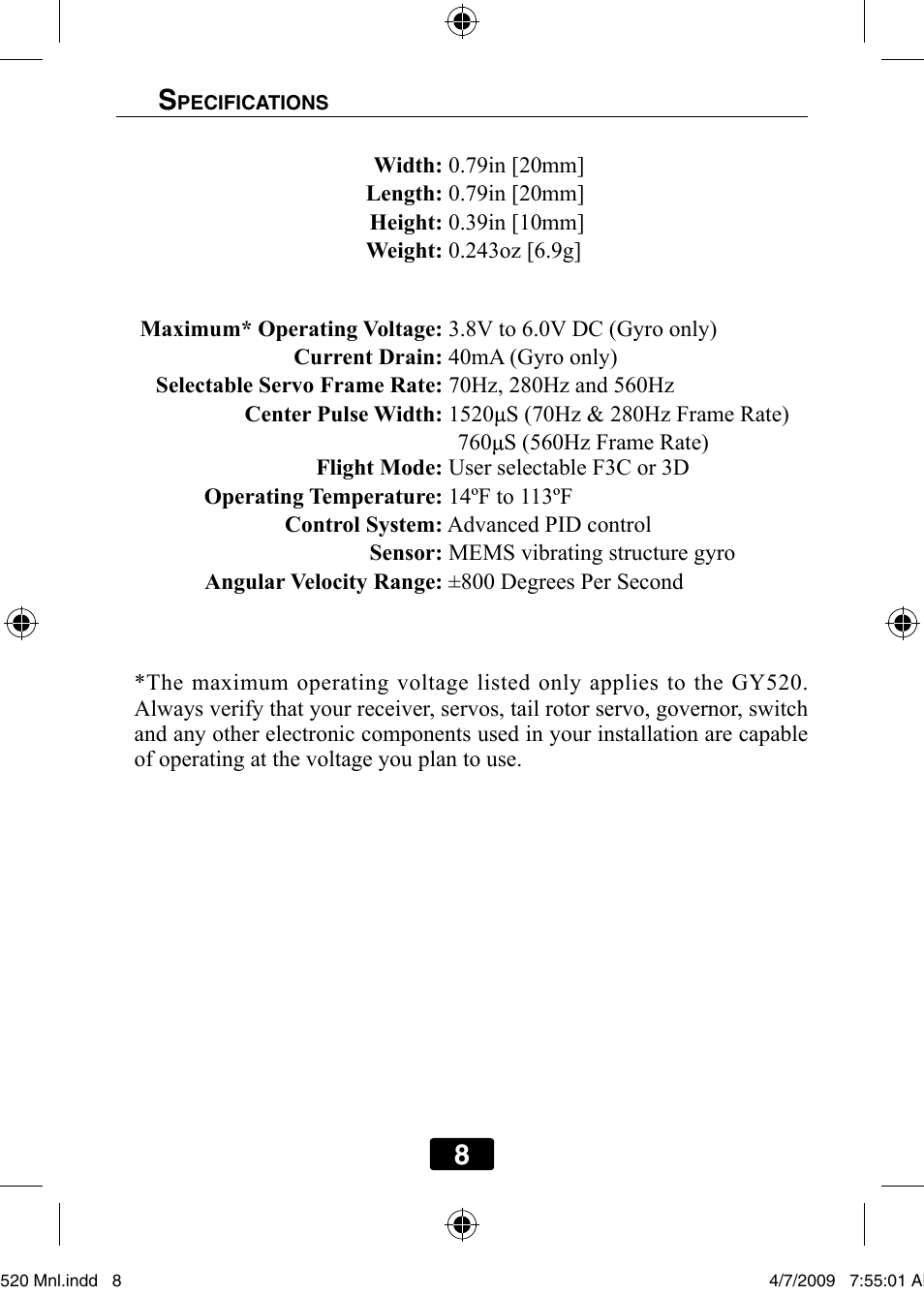 Futaba GY520 User Manual | Page 8 / 32
