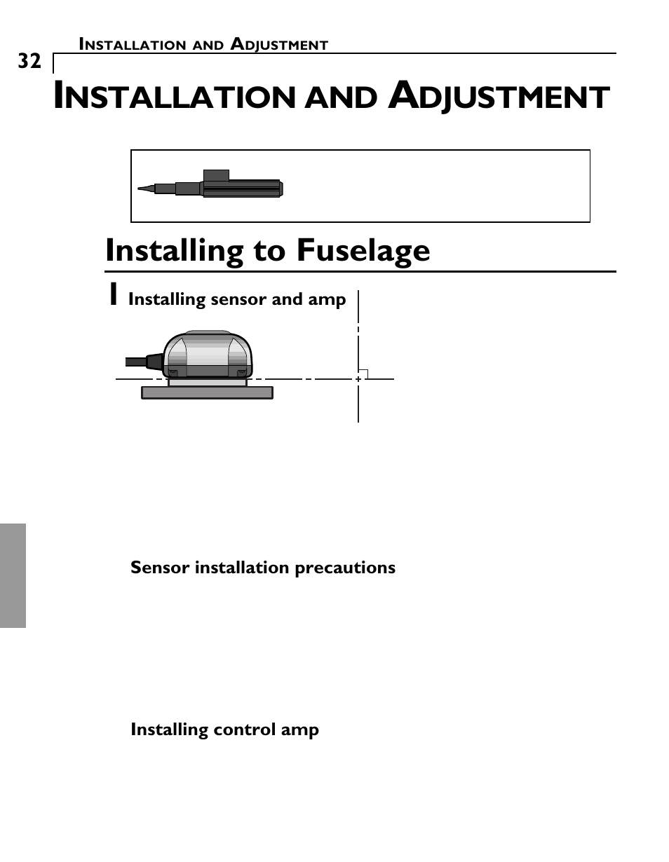 Installing to fuselage 1, Nstallation and, Djustment | Futaba GY601 User Manual | Page 32 / 43