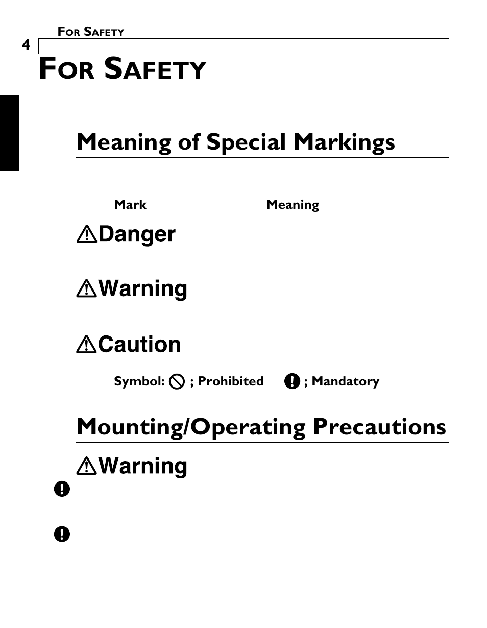 Afety, Meaning of special markings, Mounting/operating precautions | Futaba GY601 User Manual | Page 4 / 43