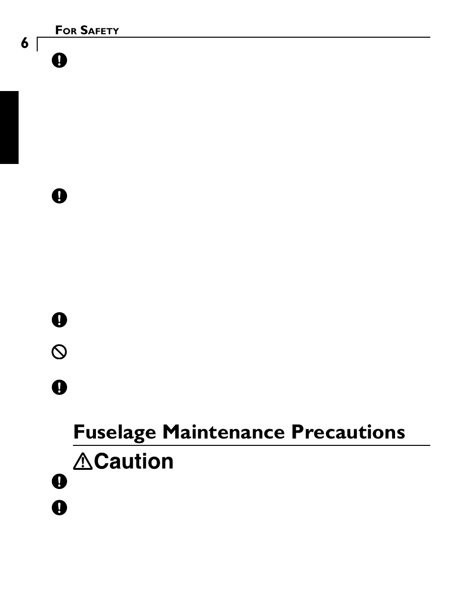 Fuselage maintenance precautions | Futaba GY601 User Manual | Page 6 / 43