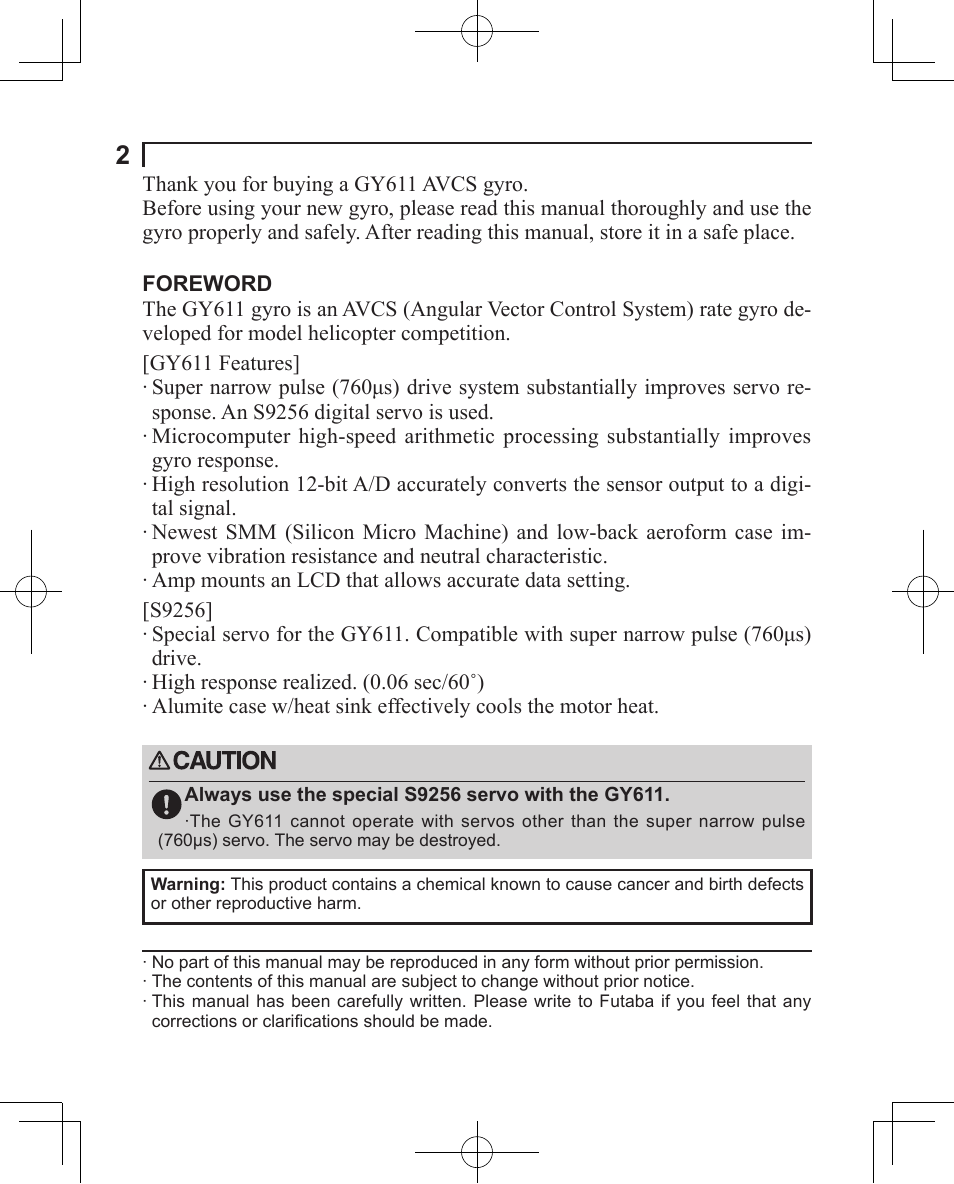 Futaba GY611 User Manual | Page 2 / 43