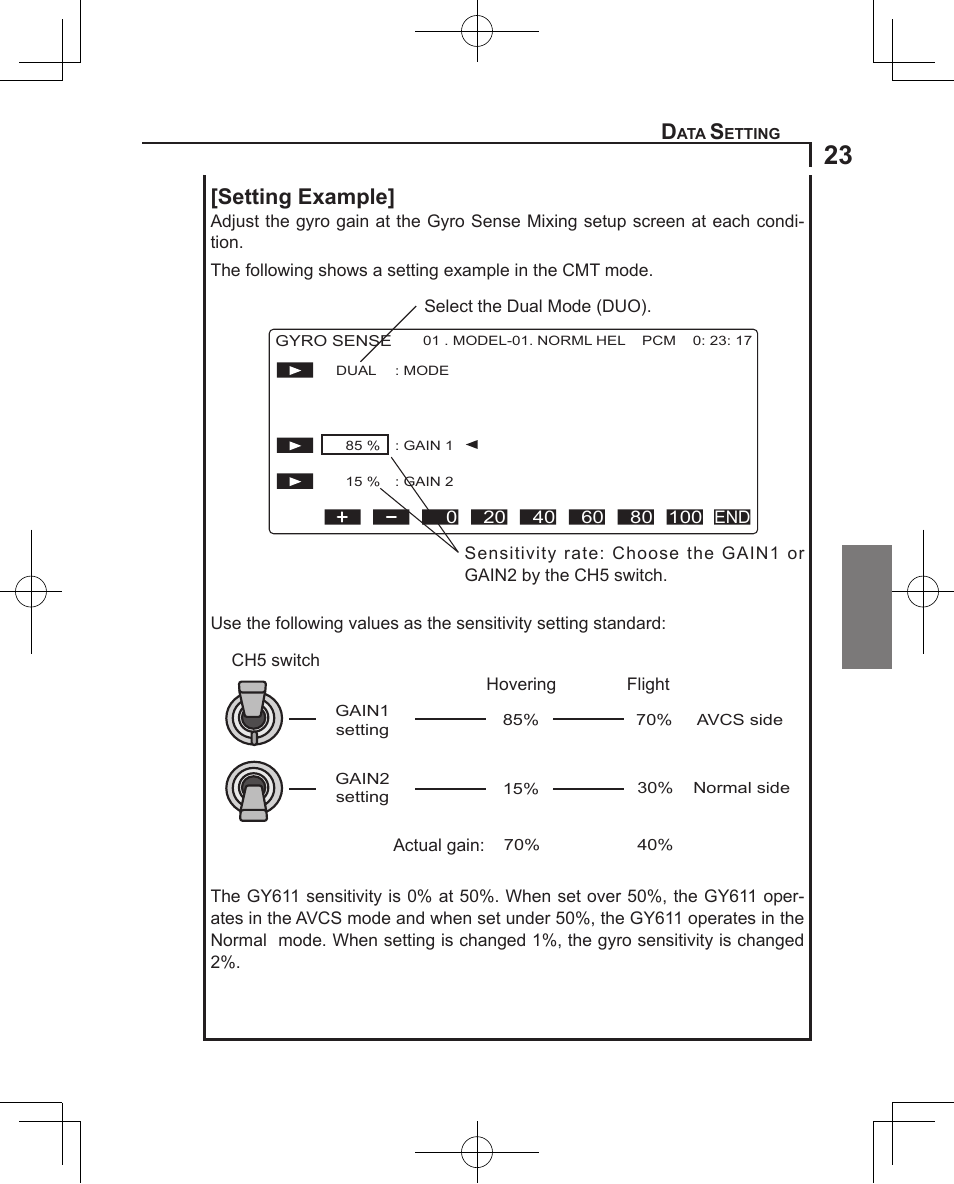 Setting example | Futaba GY611 User Manual | Page 23 / 43