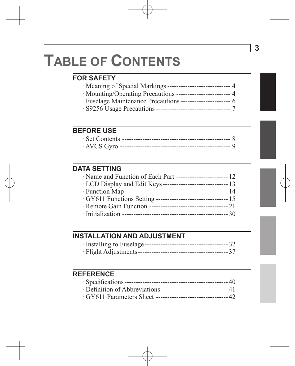 Able of, Ontents | Futaba GY611 User Manual | Page 3 / 43