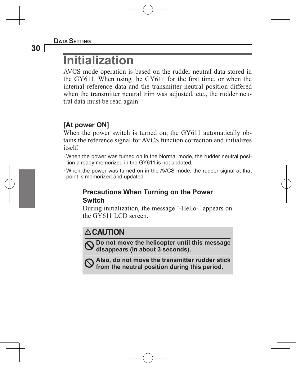 Initialization | Futaba GY611 User Manual | Page 30 / 43