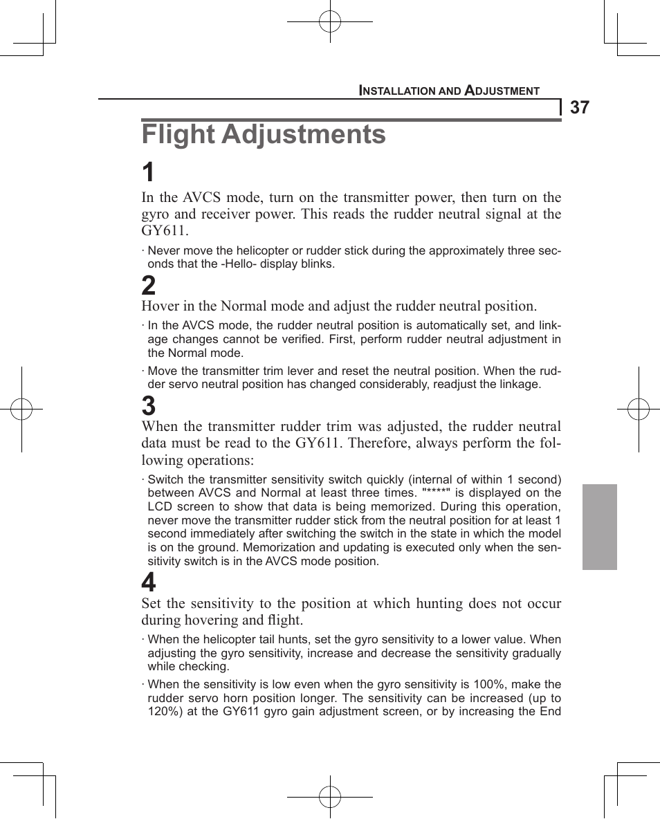Flight adjustments 1 | Futaba GY611 User Manual | Page 37 / 43