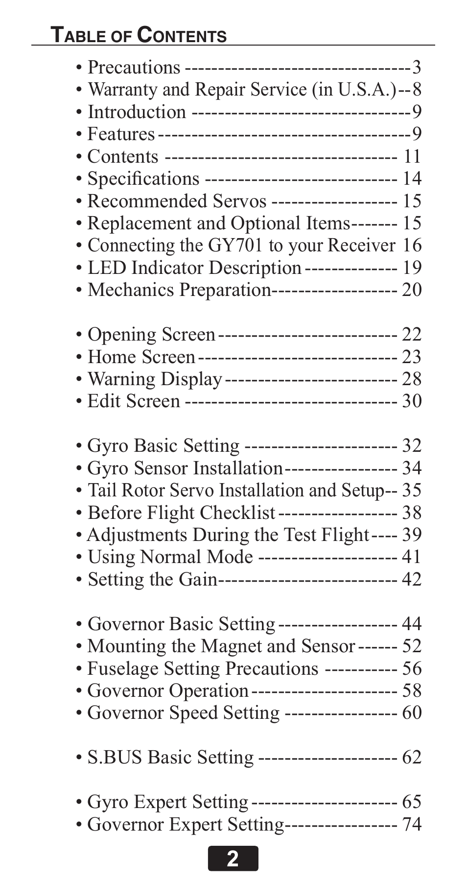 Futaba GY701 User Manual | Page 2 / 79