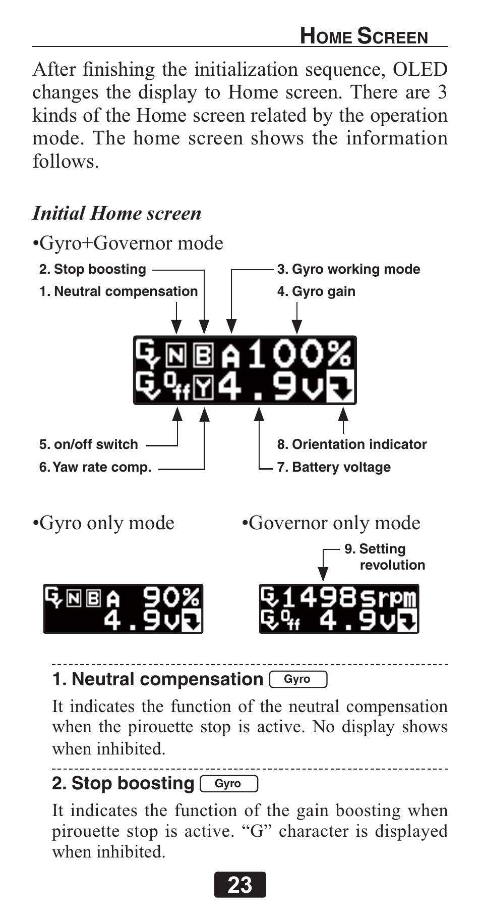 Gyro only mode •governor only mode | Futaba GY701 User Manual | Page 23 / 79