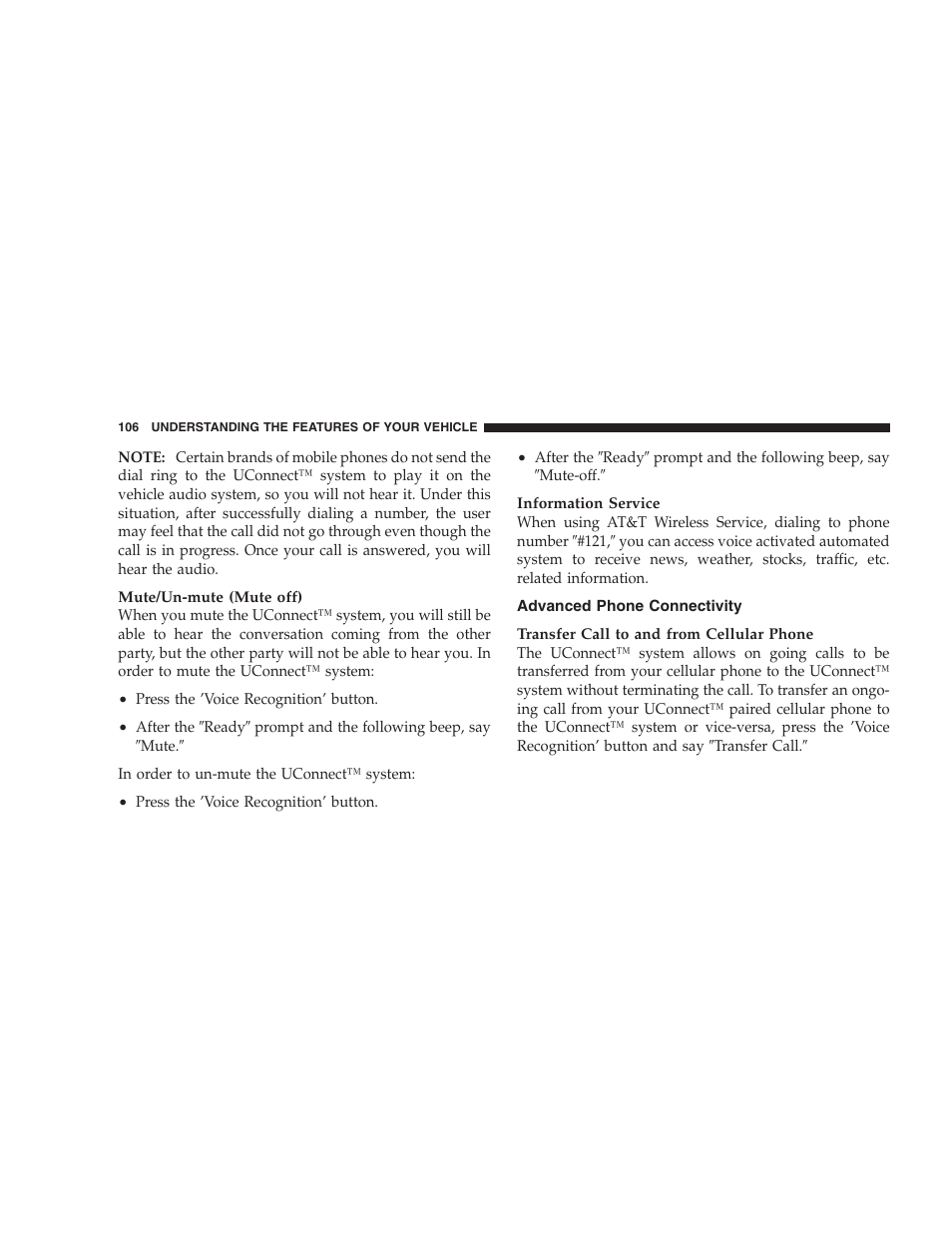 Advanced phone connectivity | Chrysler 2007 Pacifica User Manual | Page 106 / 464