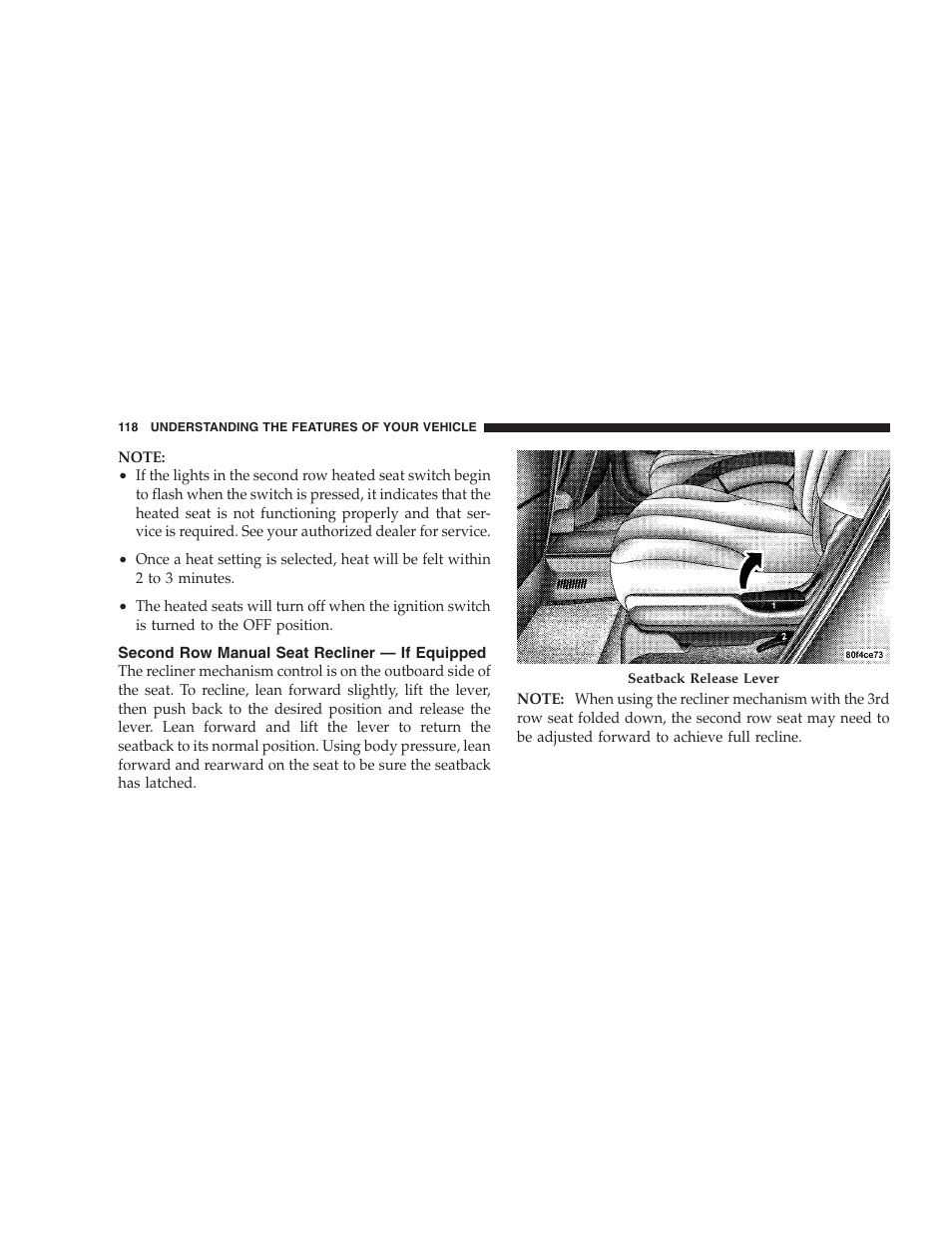 Second row manual seat recliner, If equipped | Chrysler 2007 Pacifica User Manual | Page 118 / 464