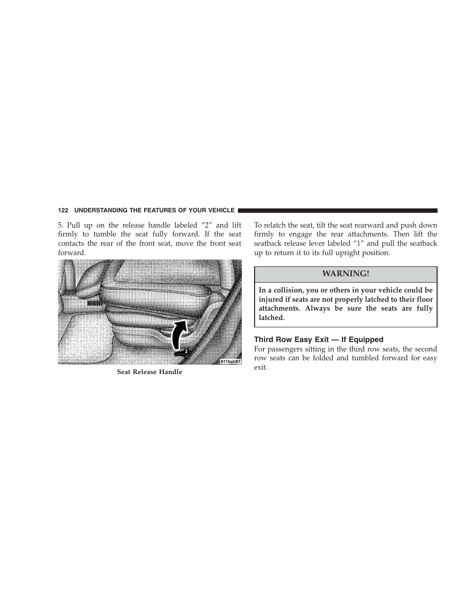 Third row easy exit — if equipped | Chrysler 2007 Pacifica User Manual | Page 122 / 464