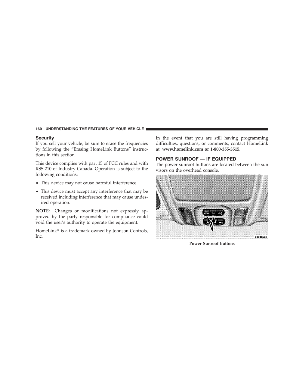 Security, Power sunroof — if equipped | Chrysler 2007 Pacifica User Manual | Page 160 / 464