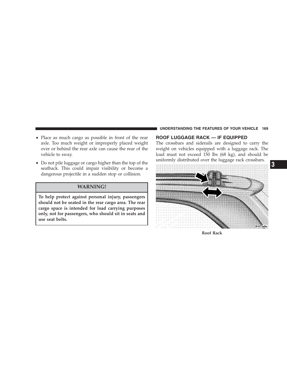 Roof luggage rack — if equipped | Chrysler 2007 Pacifica User Manual | Page 169 / 464