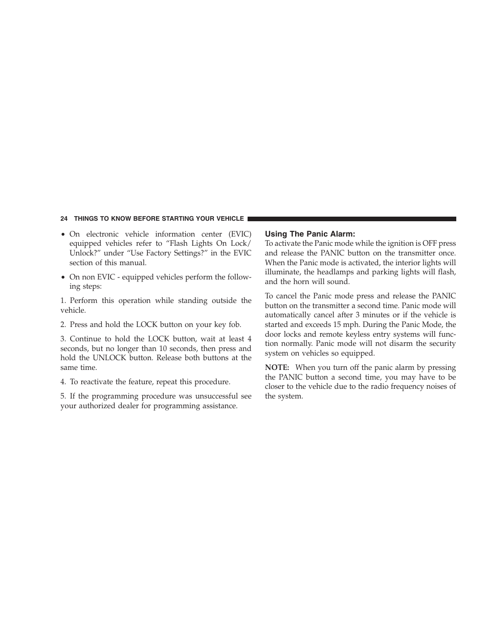 Using the panic alarm | Chrysler 2007 Pacifica User Manual | Page 24 / 464