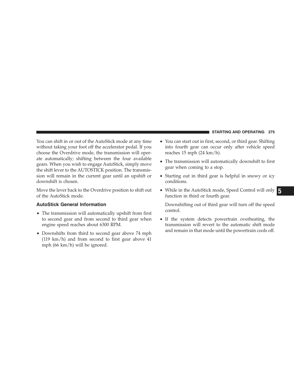 Autostick general information | Chrysler 2007 Pacifica User Manual | Page 275 / 464