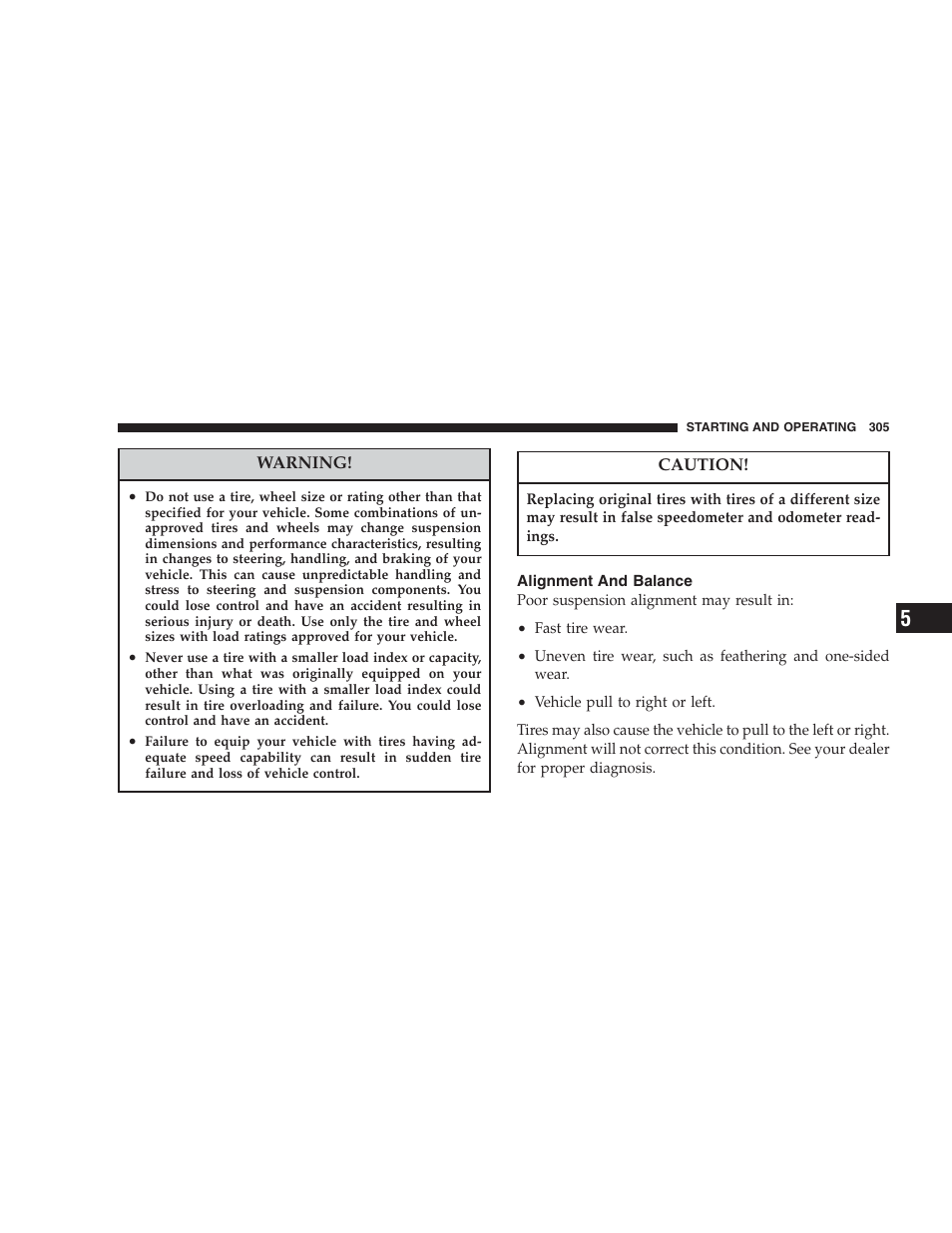 Alignment and balance | Chrysler 2007 Pacifica User Manual | Page 305 / 464