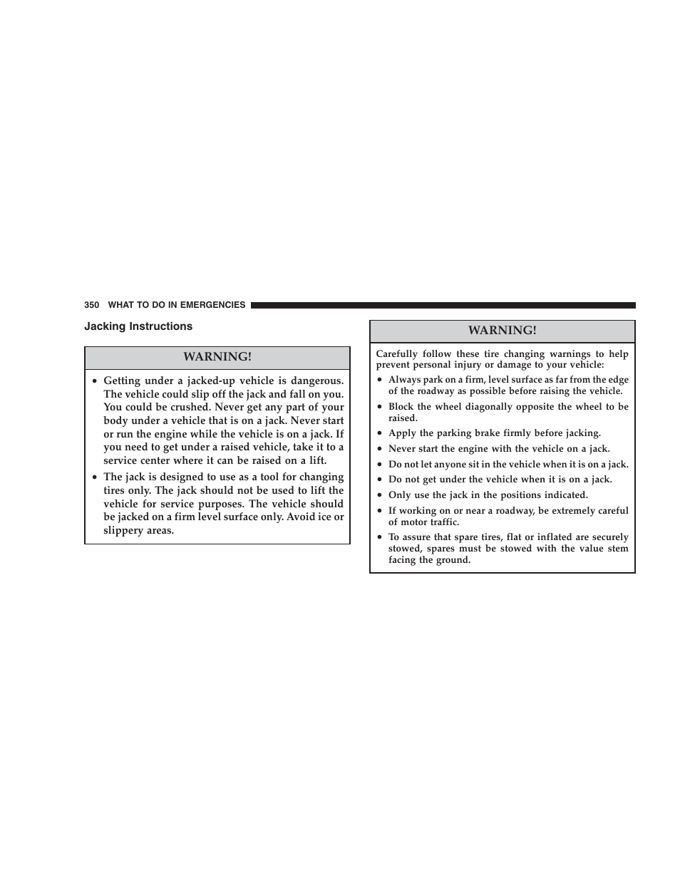 Jacking instructions | Chrysler 2007 Pacifica User Manual | Page 350 / 464