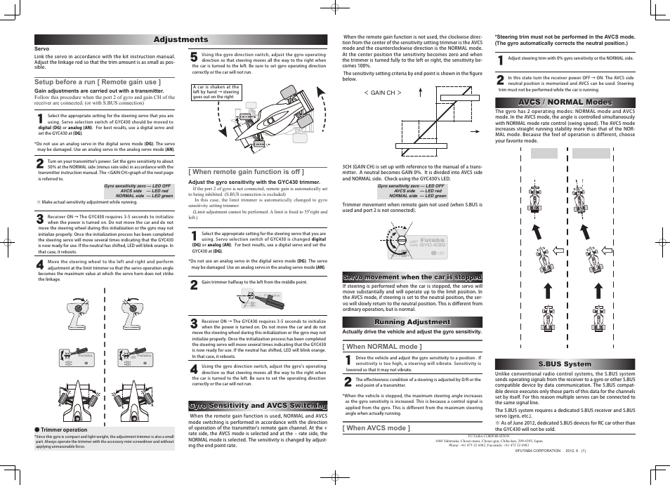 Adjustments | Futaba GYC430 User Manual | Page 2 / 2