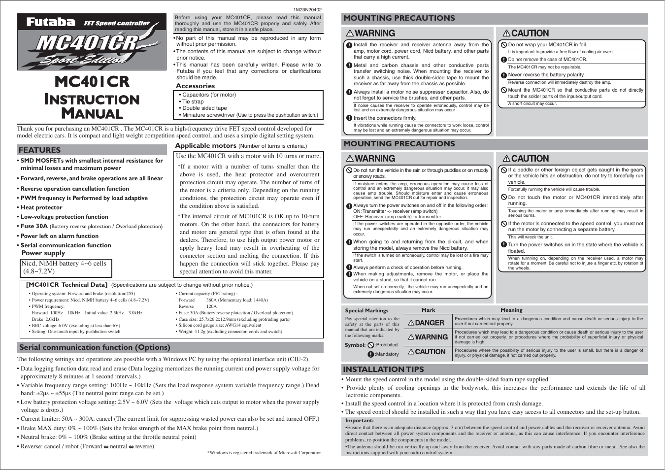 Futaba MC401CR User Manual | 2 pages