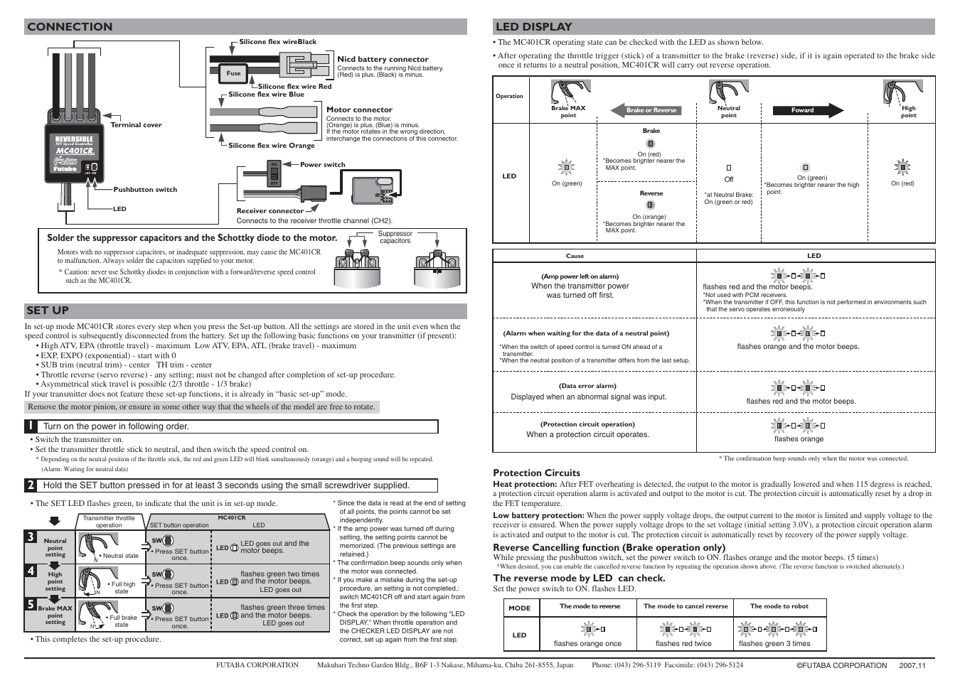 Connection led display, Set up | Futaba MC401CR User Manual | Page 2 / 2