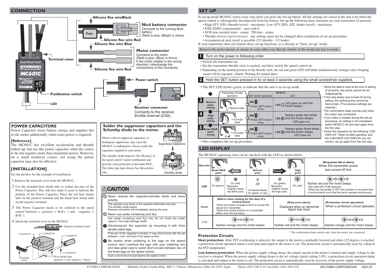 Connection led display, Set up | Futaba MC601C User Manual | Page 2 / 2