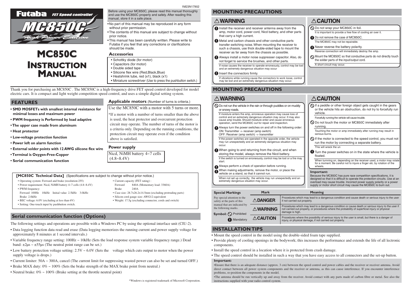 Futaba MC850C User Manual | 2 pages