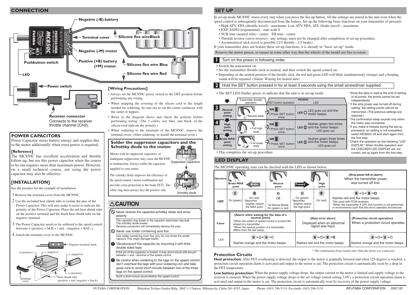 Mc850c i, Nstruction, Anual | Connection led display, Set up | Futaba MC850C User Manual | Page 2 / 2