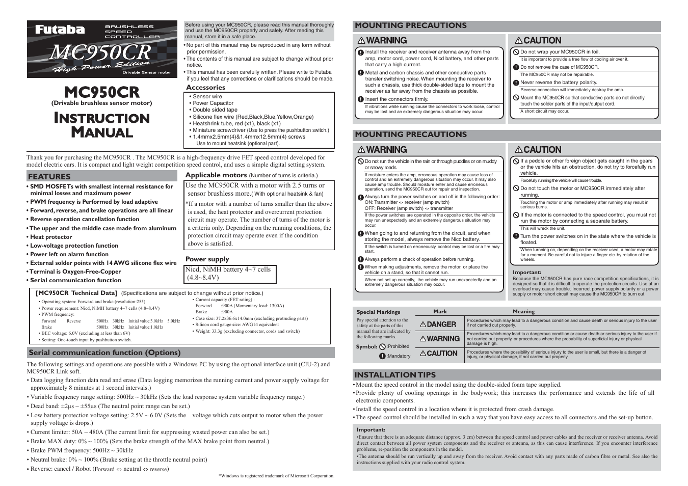 Futaba MC950CR User Manual | 2 pages