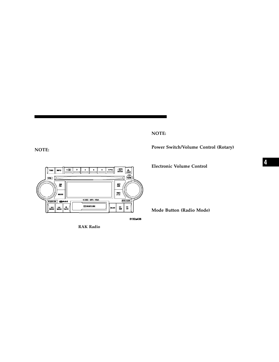 Sales code rak – am/fm/cassette/cd (6-disc), Operating instructions - radio mode | Chrysler 2006 300 User Manual | Page 171 / 392