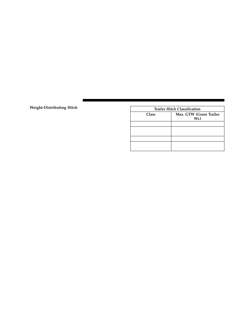 Trailer hitch classification, Trailer towing weights (maximum trailer, Weight ratings) | Chrysler 2006 300 User Manual | Page 264 / 392