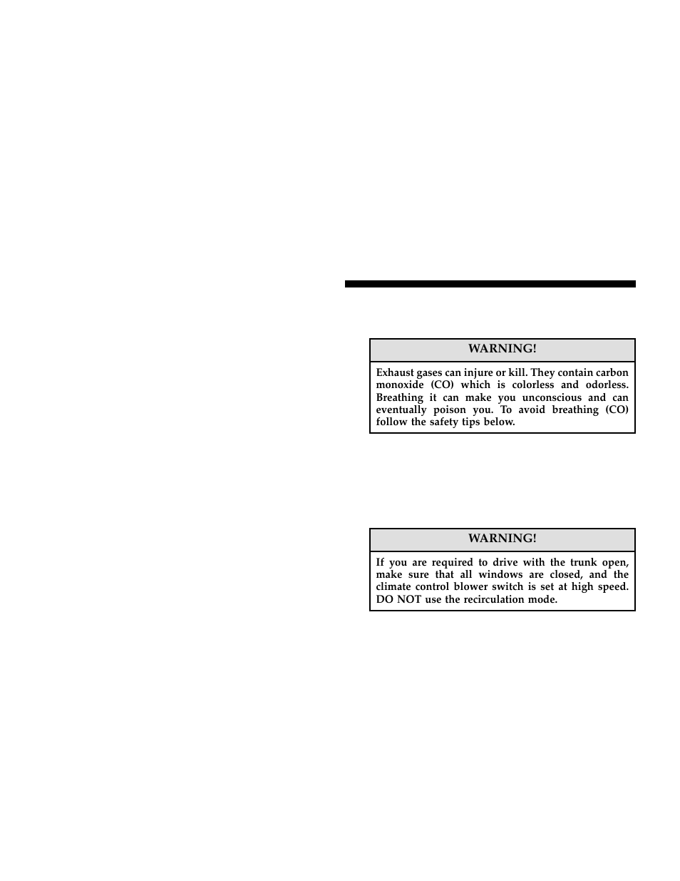 Engine break-in recommendations, Safety tips, Exhaust gas | Chrysler 2006 300 User Manual | Page 60 / 392