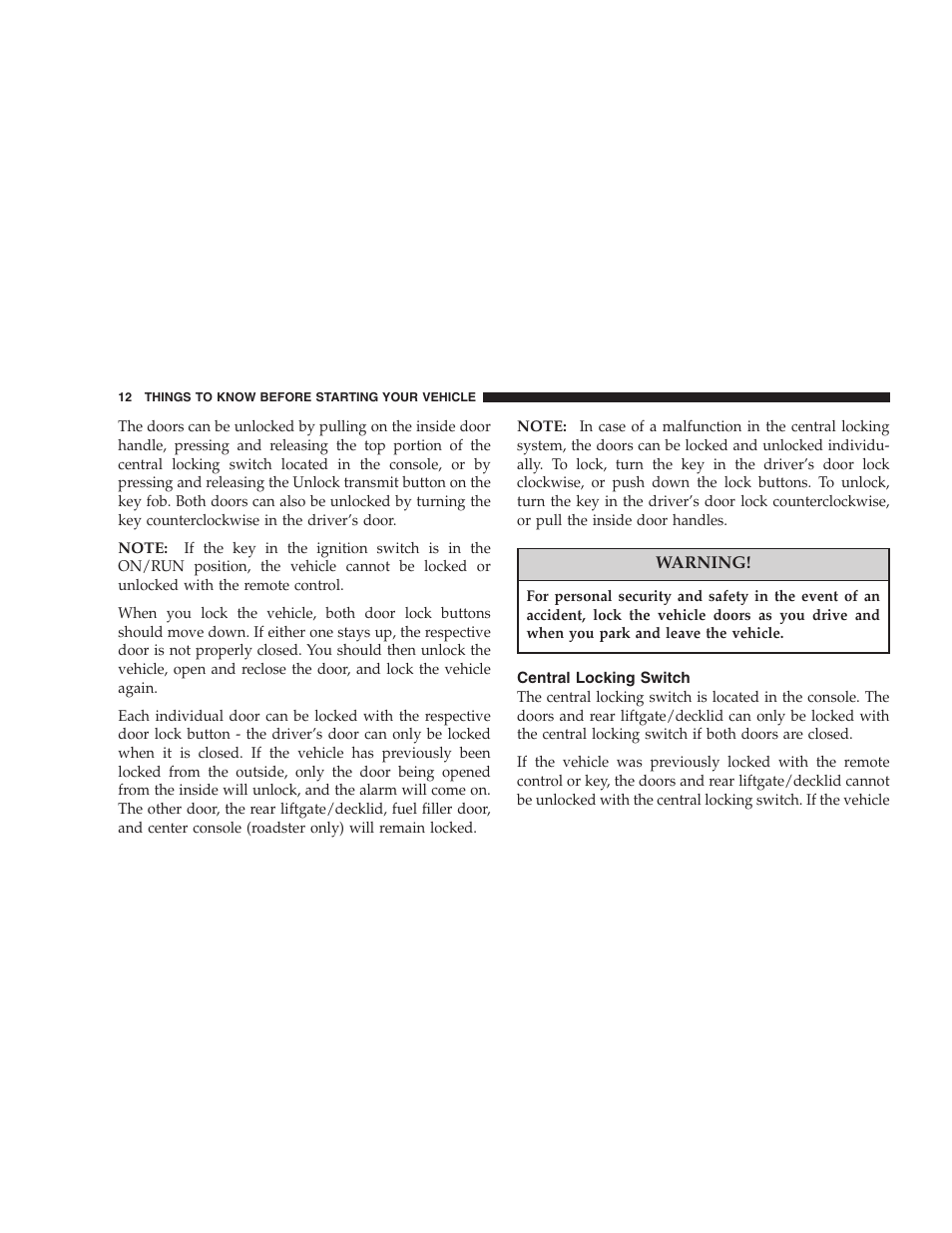 Chrysler Crossfire SRT6 User Manual | Page 12 / 280