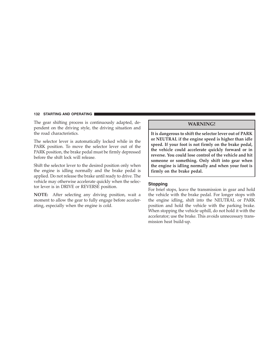 Chrysler Crossfire SRT6 User Manual | Page 132 / 280