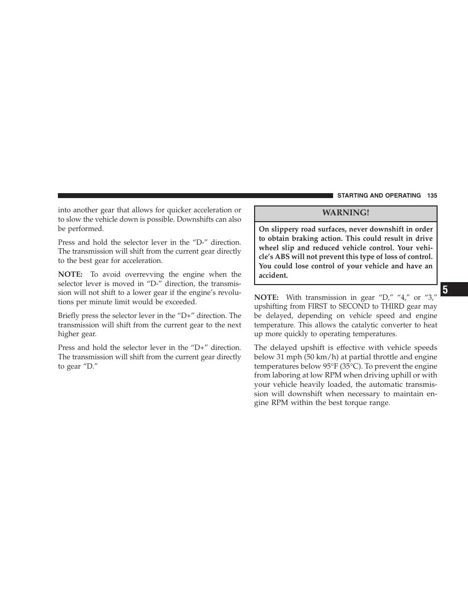 Chrysler Crossfire SRT6 User Manual | Page 135 / 280