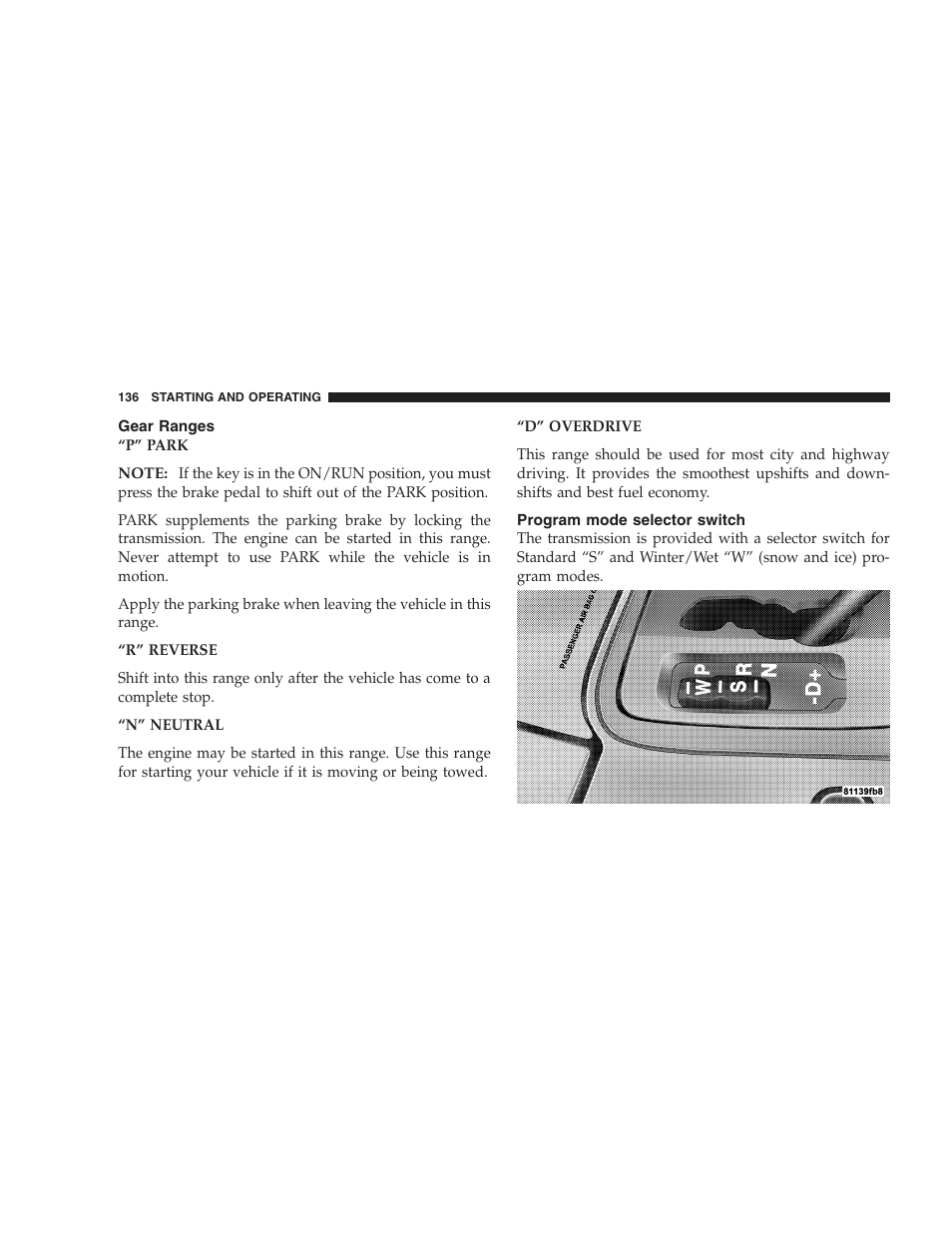 Chrysler Crossfire SRT6 User Manual | Page 136 / 280