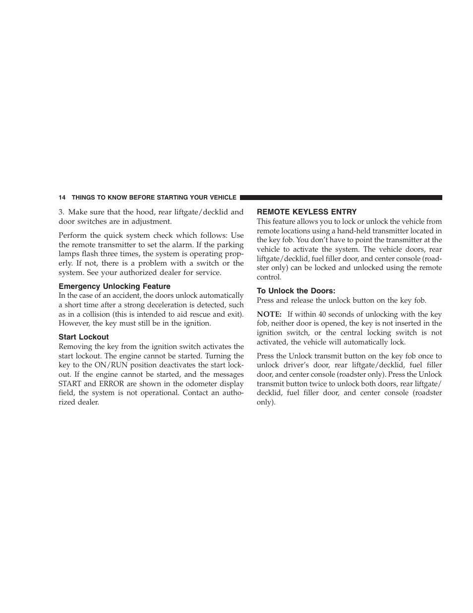 Chrysler Crossfire SRT6 User Manual | Page 14 / 280