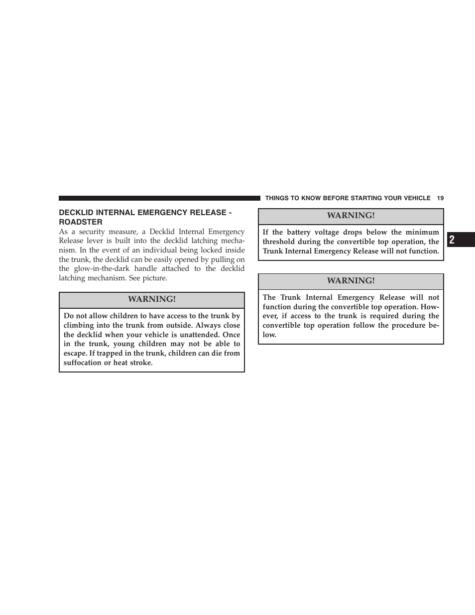 Chrysler Crossfire SRT6 User Manual | Page 19 / 280