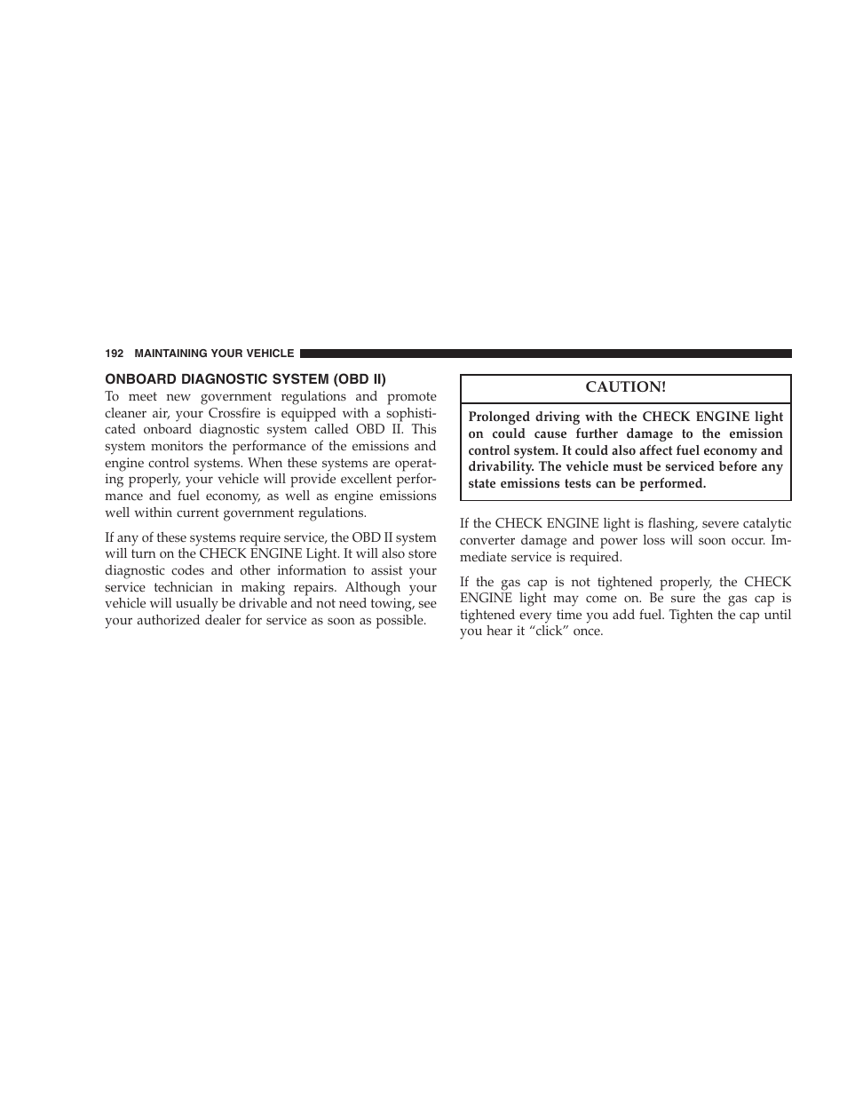 Chrysler Crossfire SRT6 User Manual | Page 192 / 280