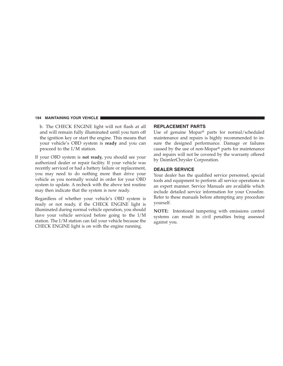 Chrysler Crossfire SRT6 User Manual | Page 194 / 280