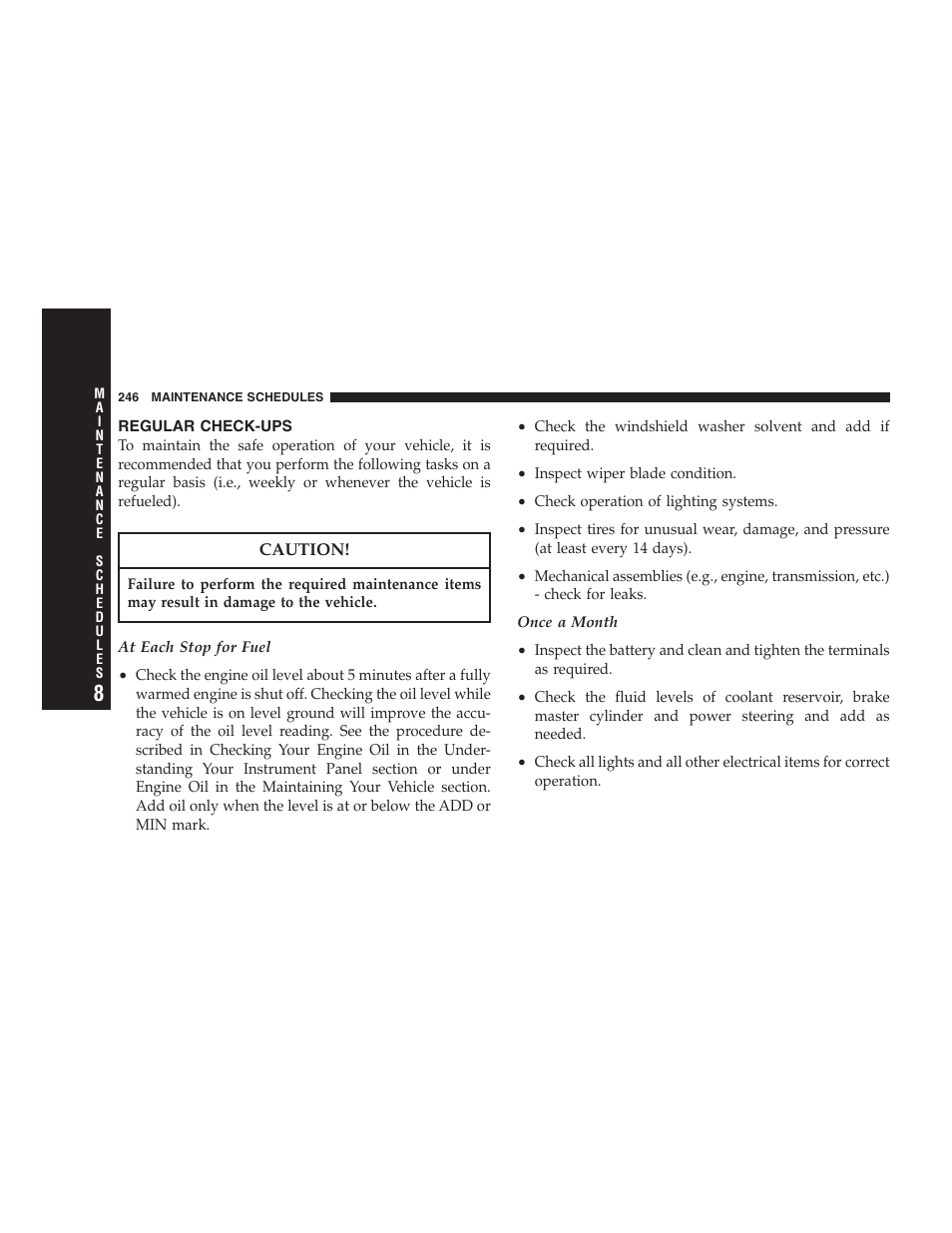 Regular check-ups | Chrysler Crossfire SRT6 User Manual | Page 246 / 280