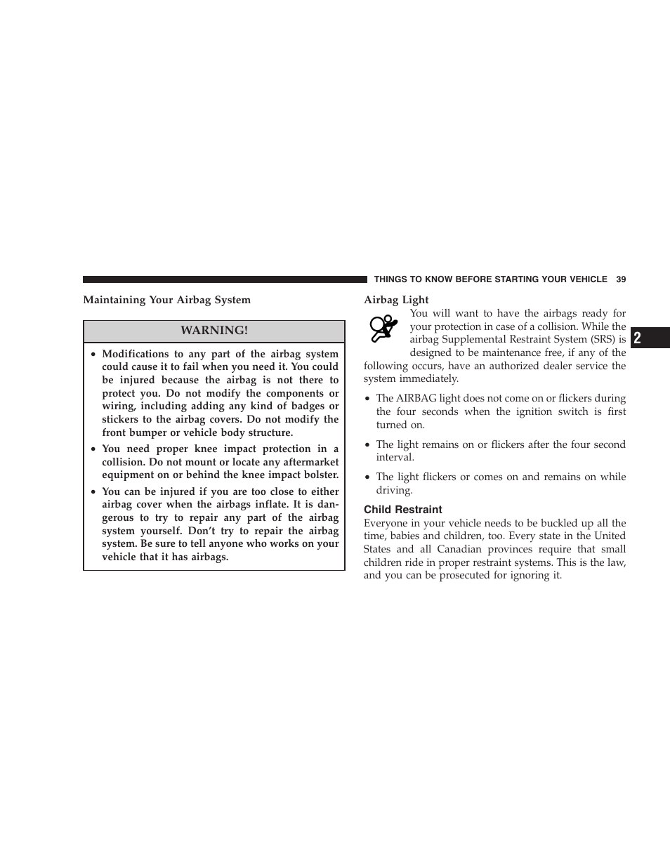 Chrysler Crossfire SRT6 User Manual | Page 39 / 280