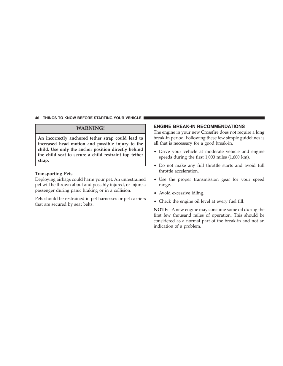 Chrysler Crossfire SRT6 User Manual | Page 46 / 280