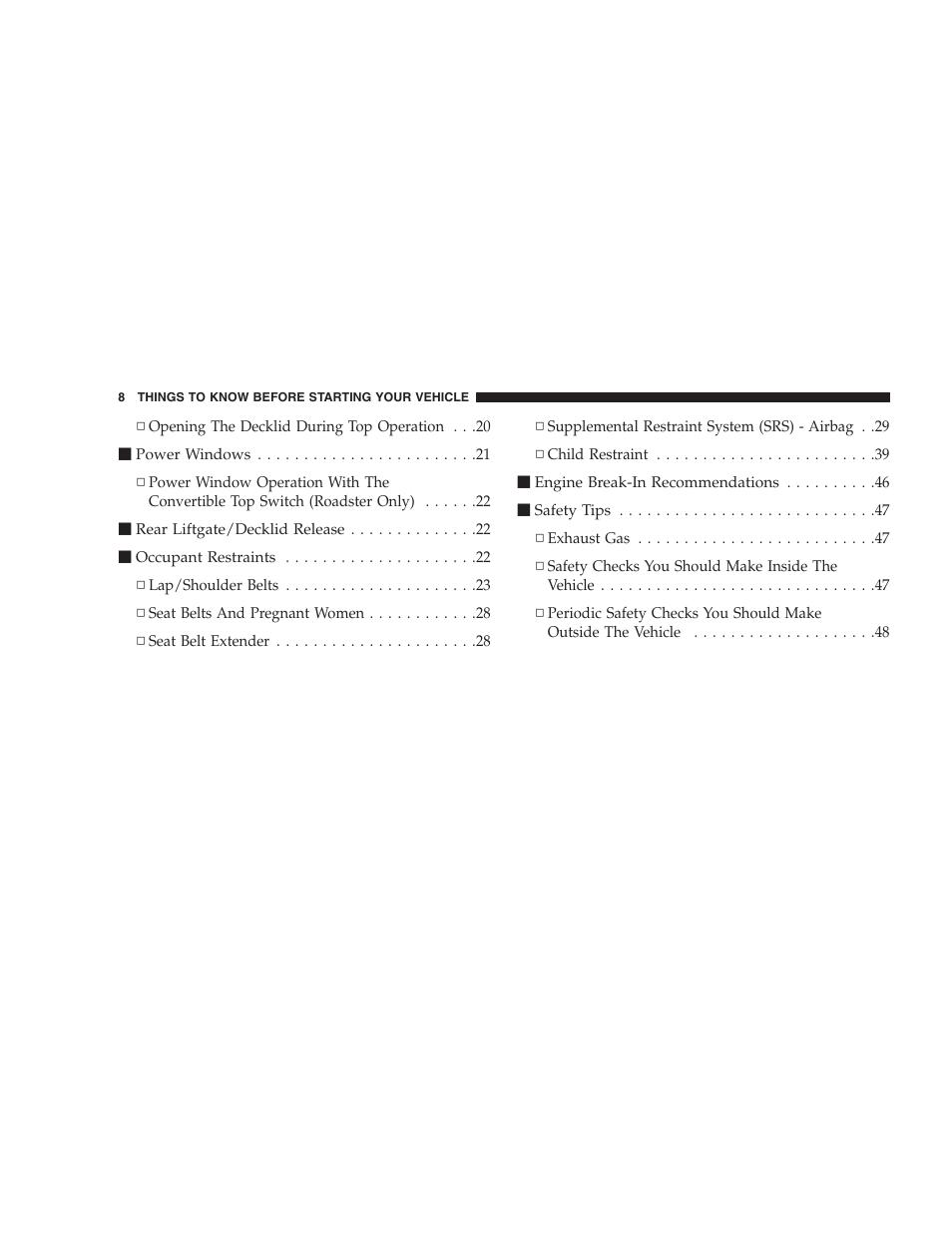 Chrysler Crossfire SRT6 User Manual | Page 8 / 280
